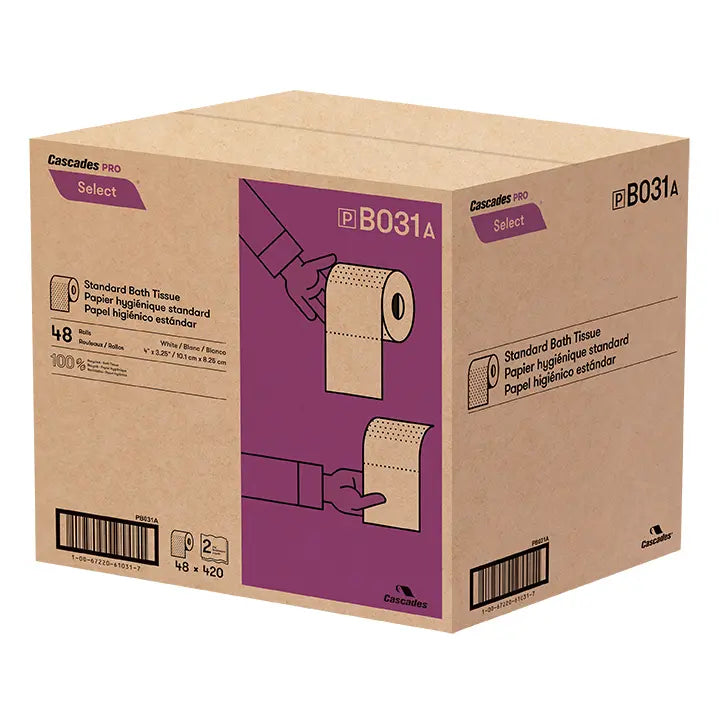 Cascades B031 Standard Bath Tissue (2-Ply, 4 x 3.25in, 420 Sheets), 48 Rolls