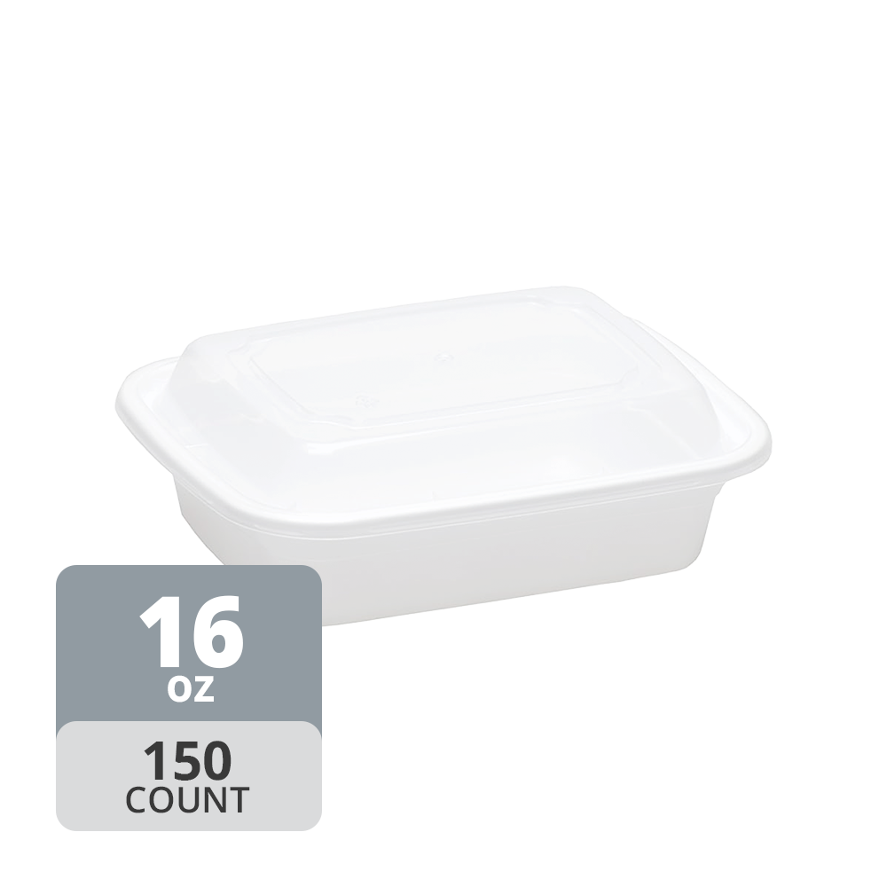 Rectangular PP Container & Lid (16oz, Standard), 150 Count