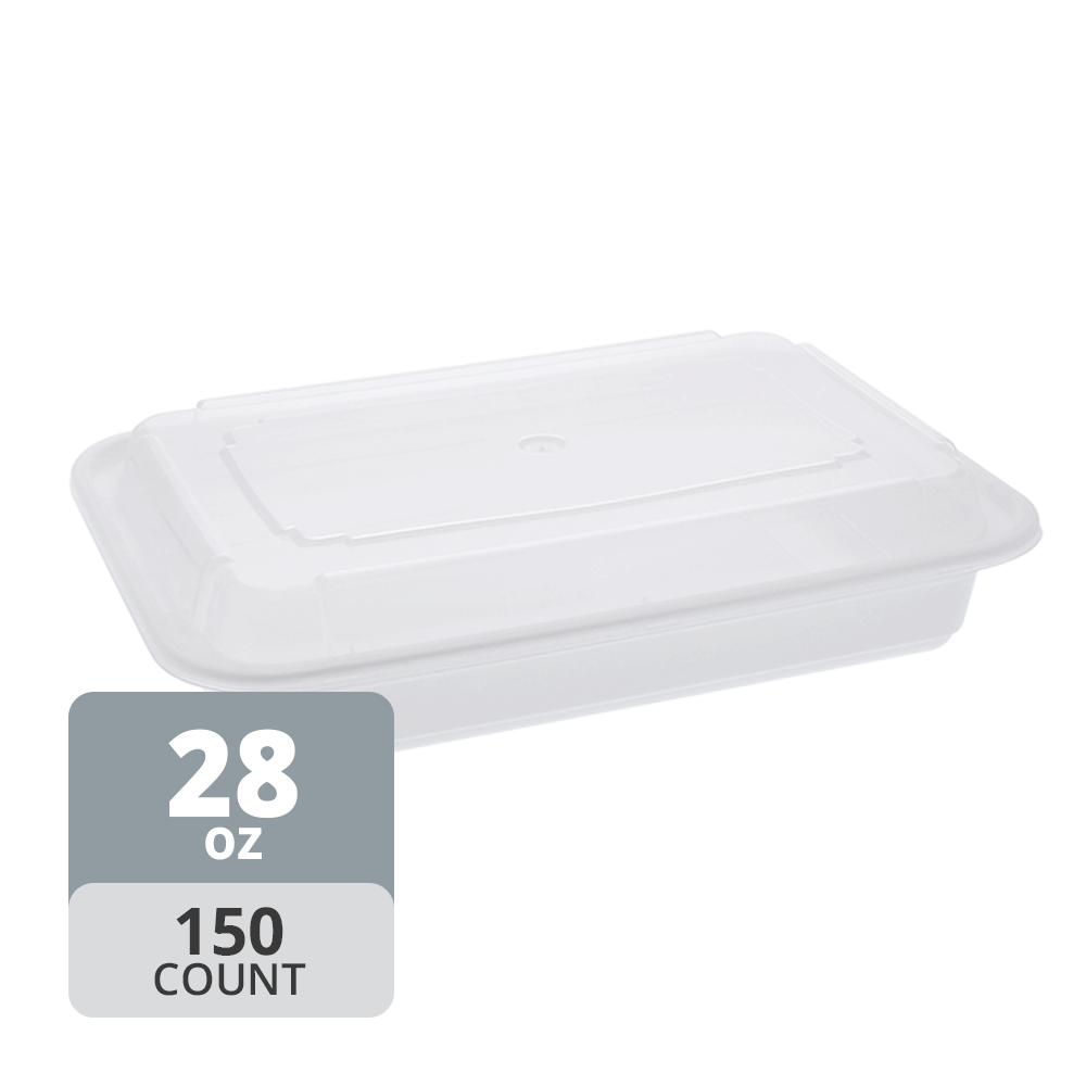 Rectangular PP Container & Lid (28oz, Standard), 150 Count
