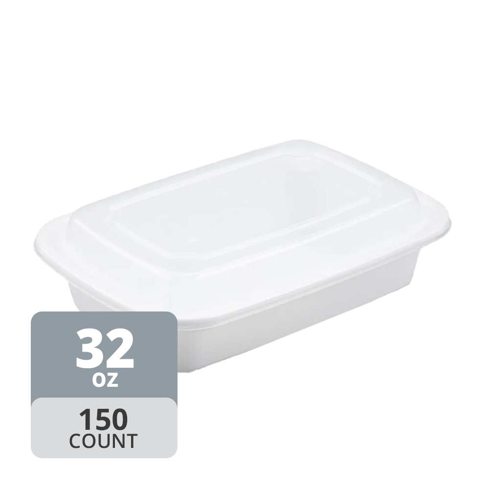 Rectangular PP Container & Lid (32oz, Standard), 150 Count