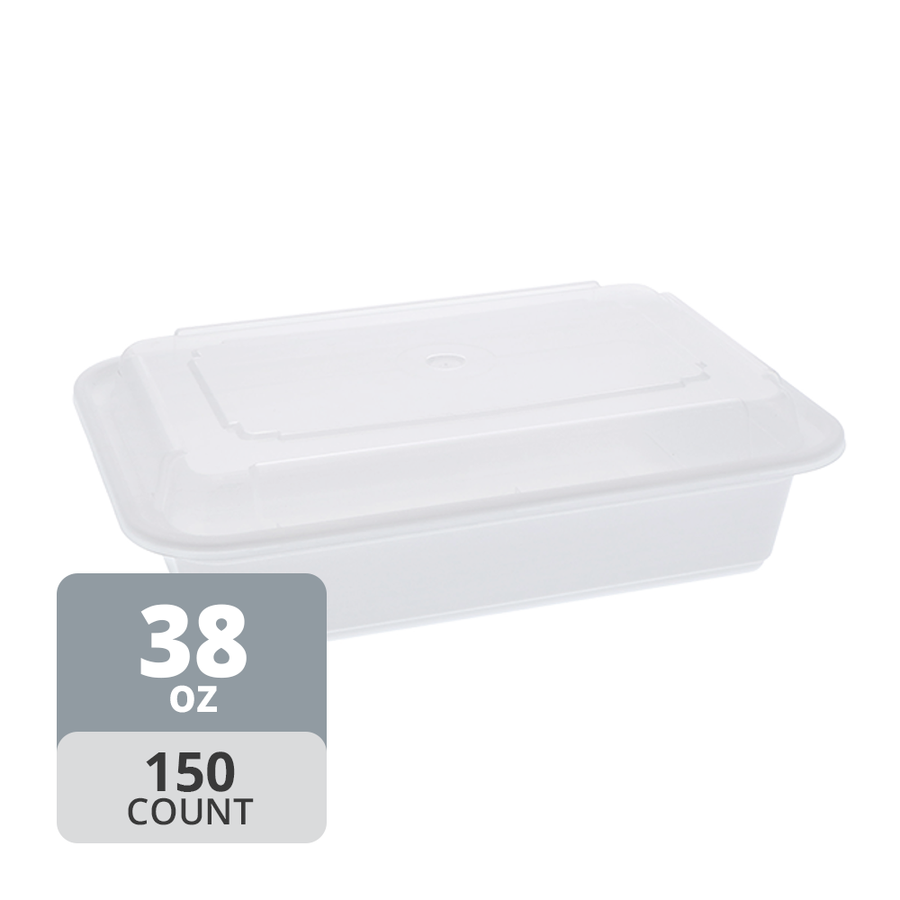 Rectangular PP Container & Lid (38oz, Standard), 150 Count