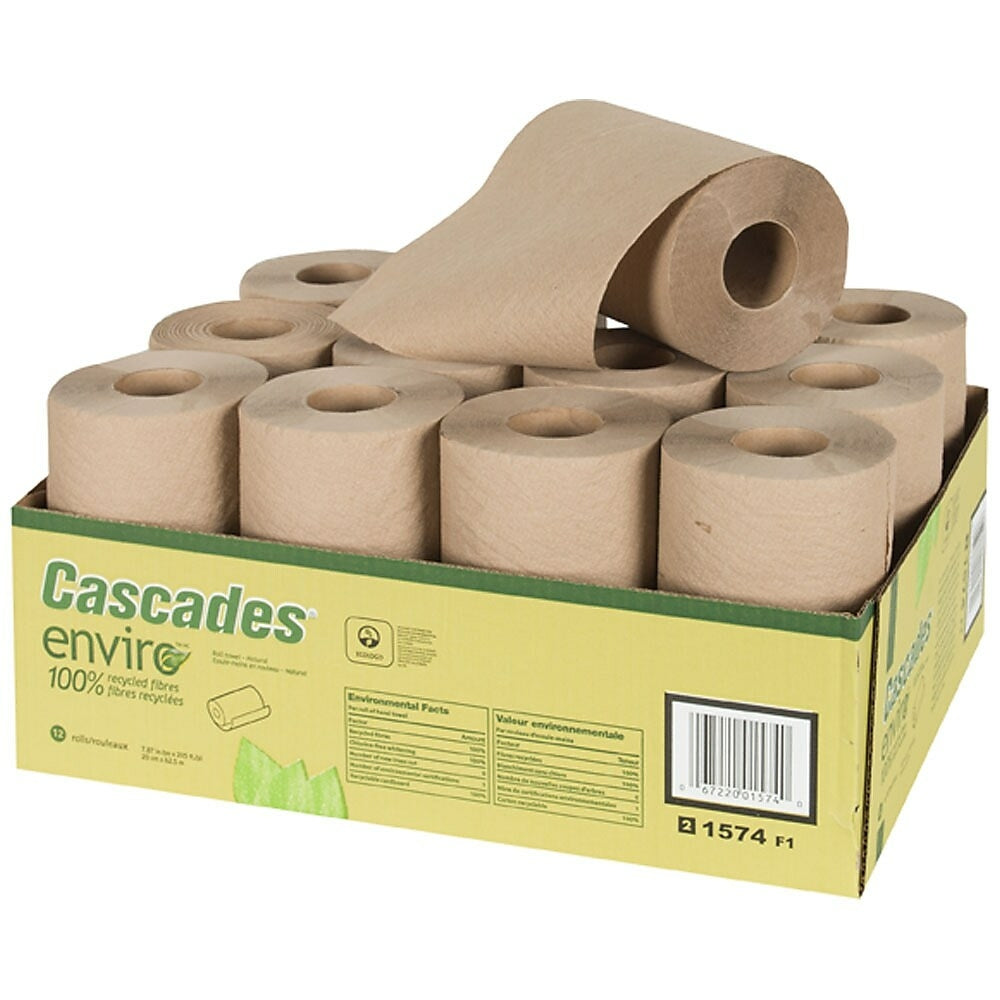 Roll Paper Towel (1-Ply, Natural, 205ft), 24 Rolls