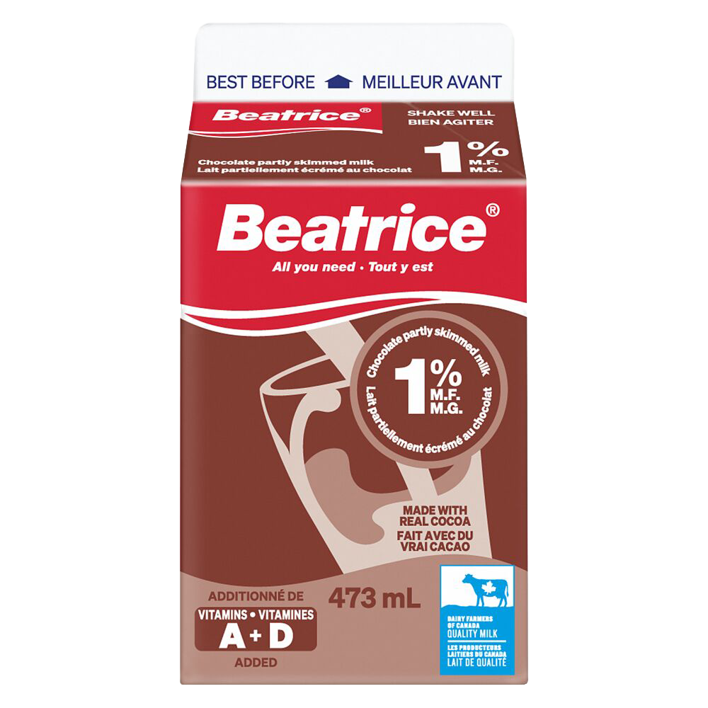 Beatrice Chocolate Milk (1%M.F., Partly Skimmed), 473mL