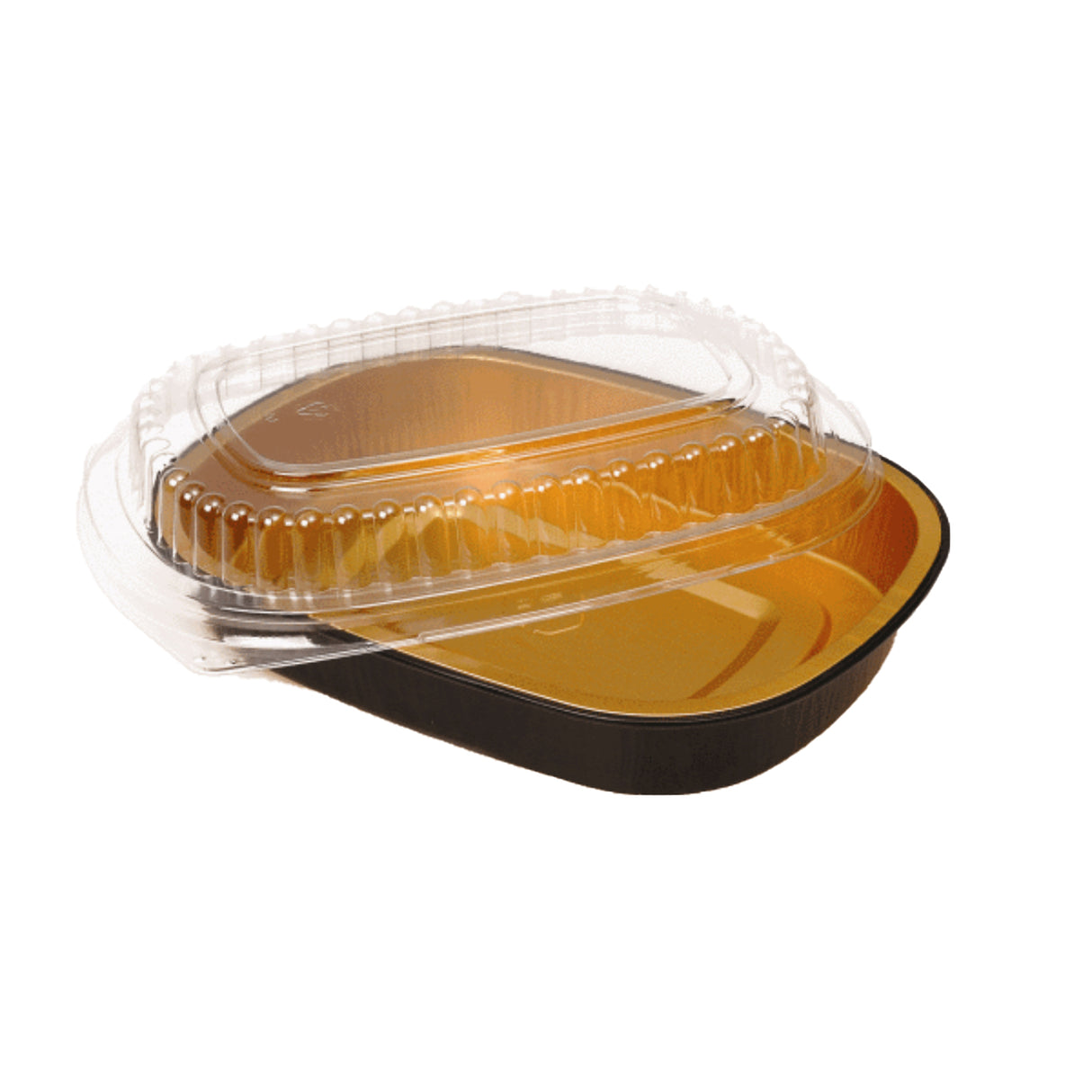 Black & Gold (24oz) Foil Entrée Pan w/ Dome Lid, 100 Pack