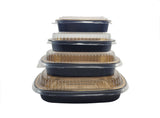 Black & Gold (24oz) Foil Entrée Pan w/ Dome Lid, 100 Pack