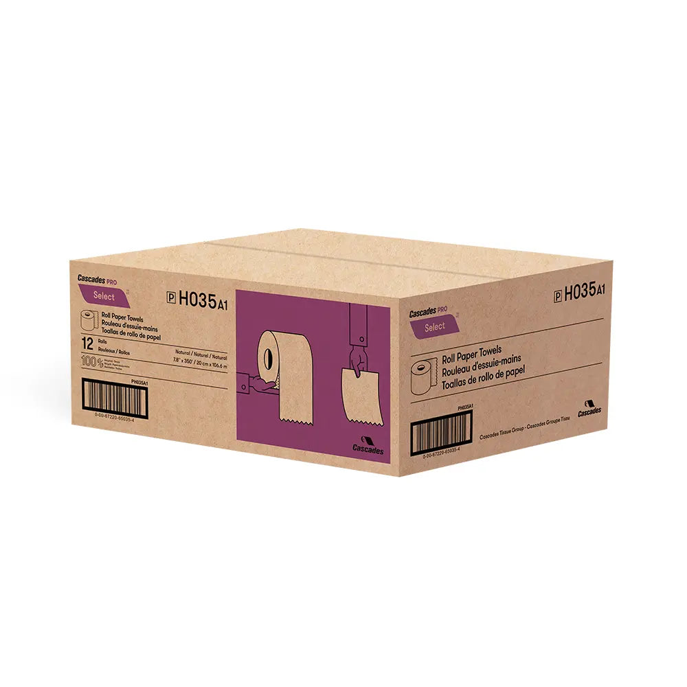 H035 Roll Paper Towel (1-Ply, Natural, 350ft), 12 Rolls