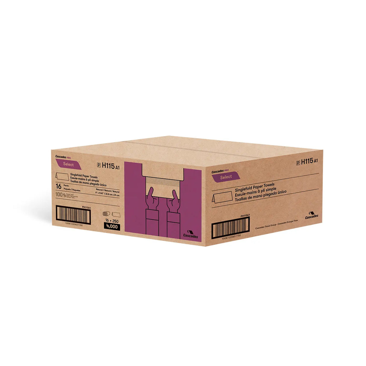 H115 Singlefold Hand Towel (1-Ply, Natural), 4000 Sheets