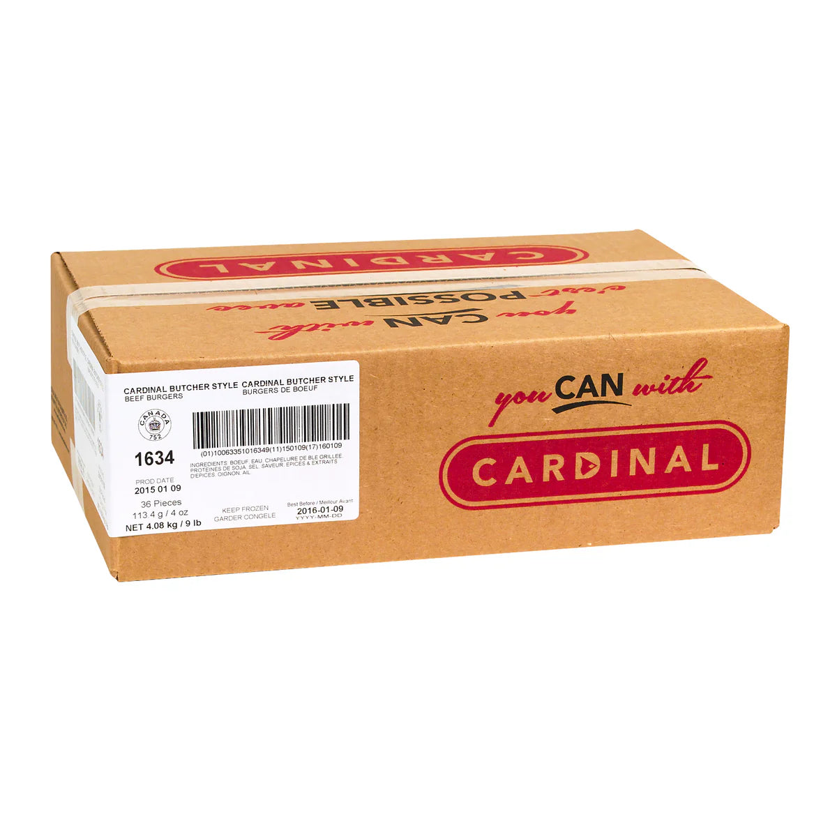 Cardinal Frz Beef Burger (Halal, 4oz/113g), 36 Count