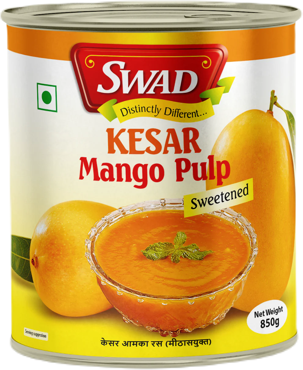 Swad Kesar Mango Pulp (Sweetened), 850g - 24 Count