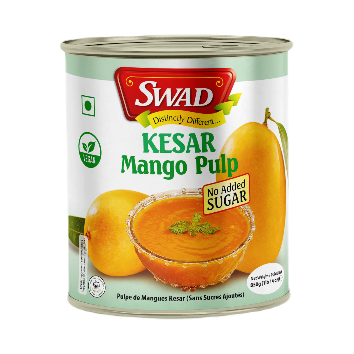 Swad Kesar Mango Pulp (No Sugar) 850g, 6 Count