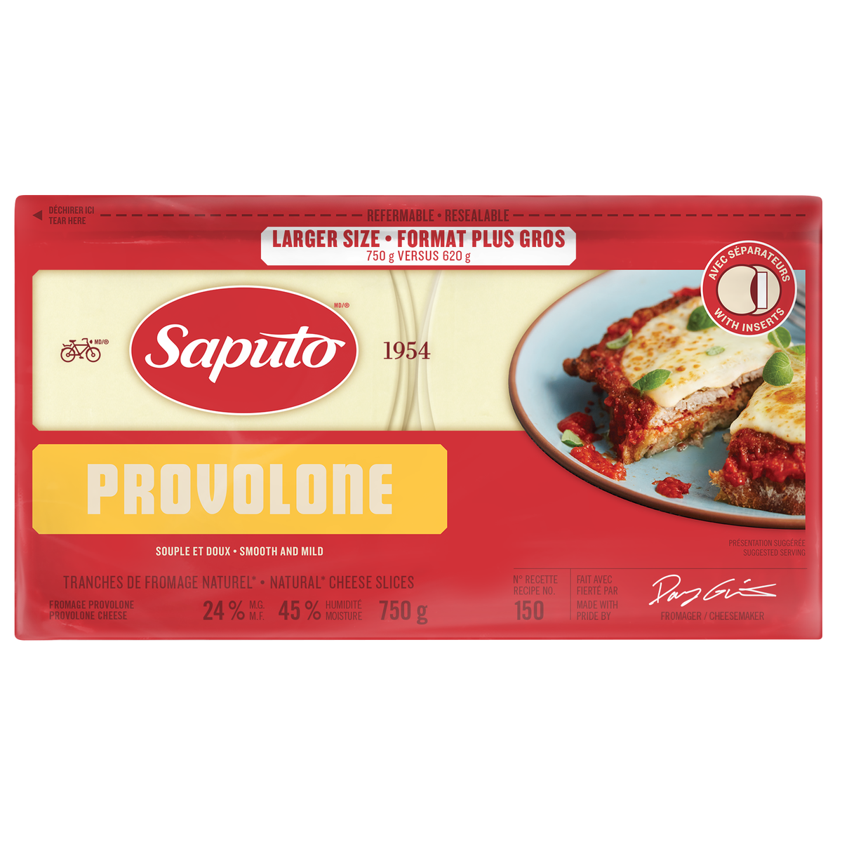 Provolone Cheese Slices (24%M.F.), 750g