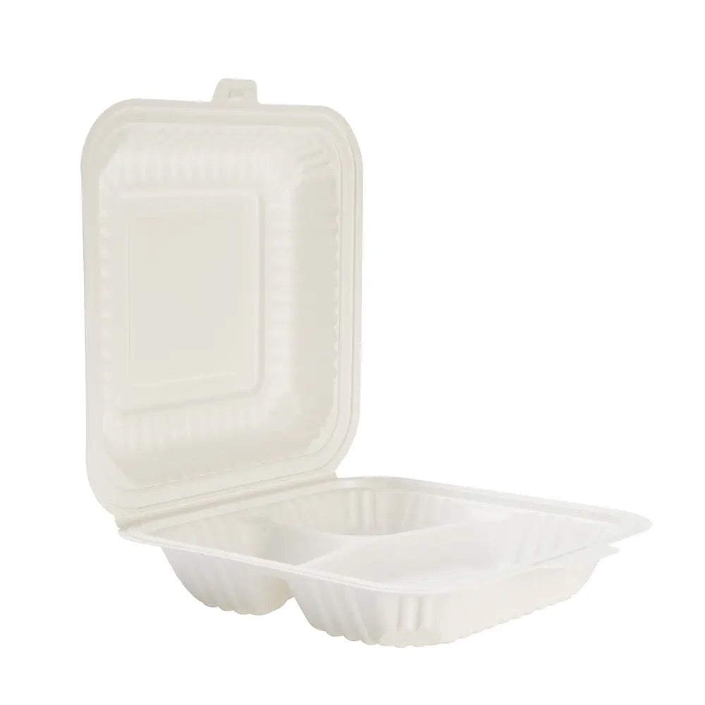SavyPak Hinged PP Take-Out (8 x 8 x 3in, 3-Comp), 150 Count