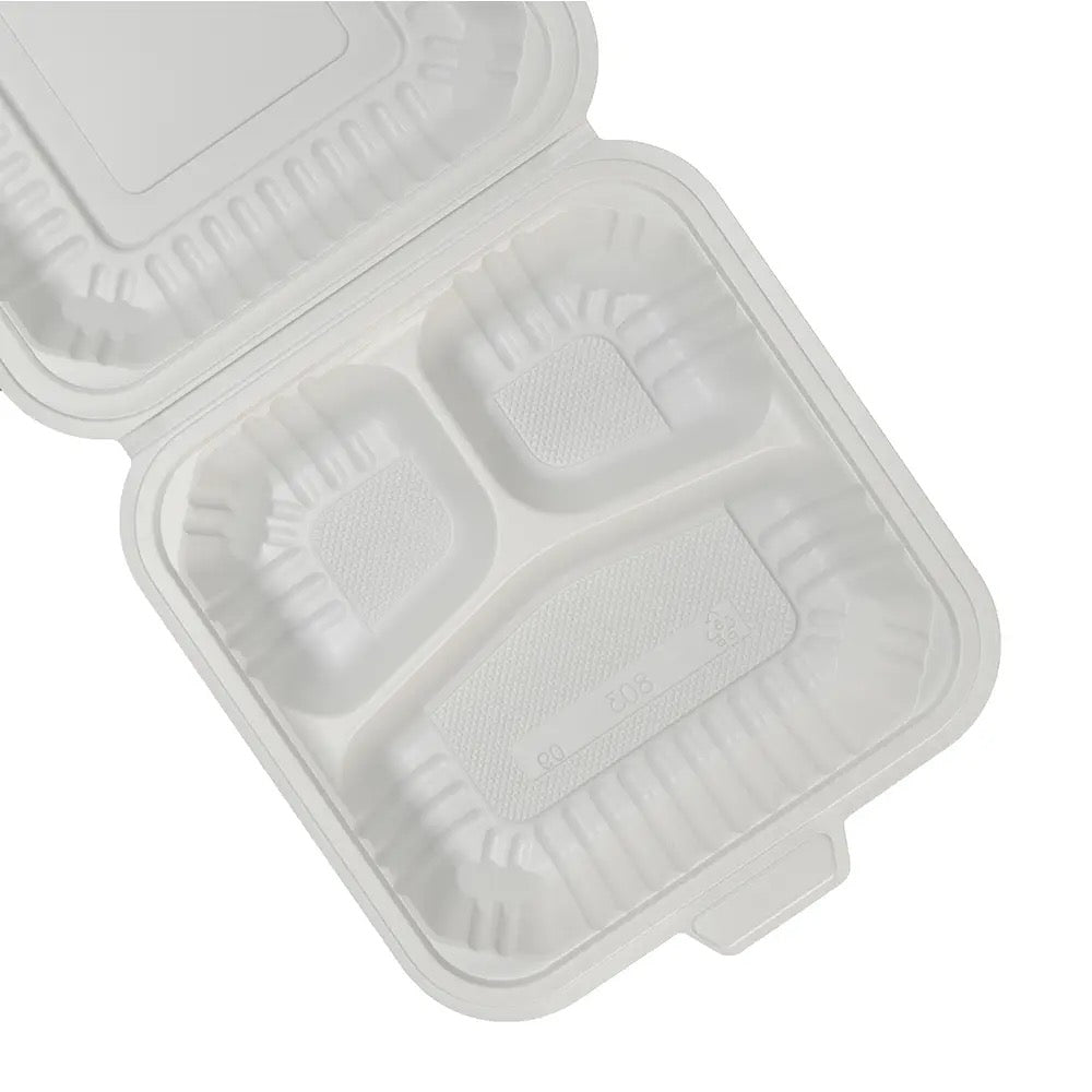 SavyPak Hinged PP Take-Out (8 x 8 x 3in, 3-Comp), 150 Count
