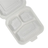 SavyPak Hinged PP Take-Out (8 x 8 x 3in, 3-Comp), 150 Count