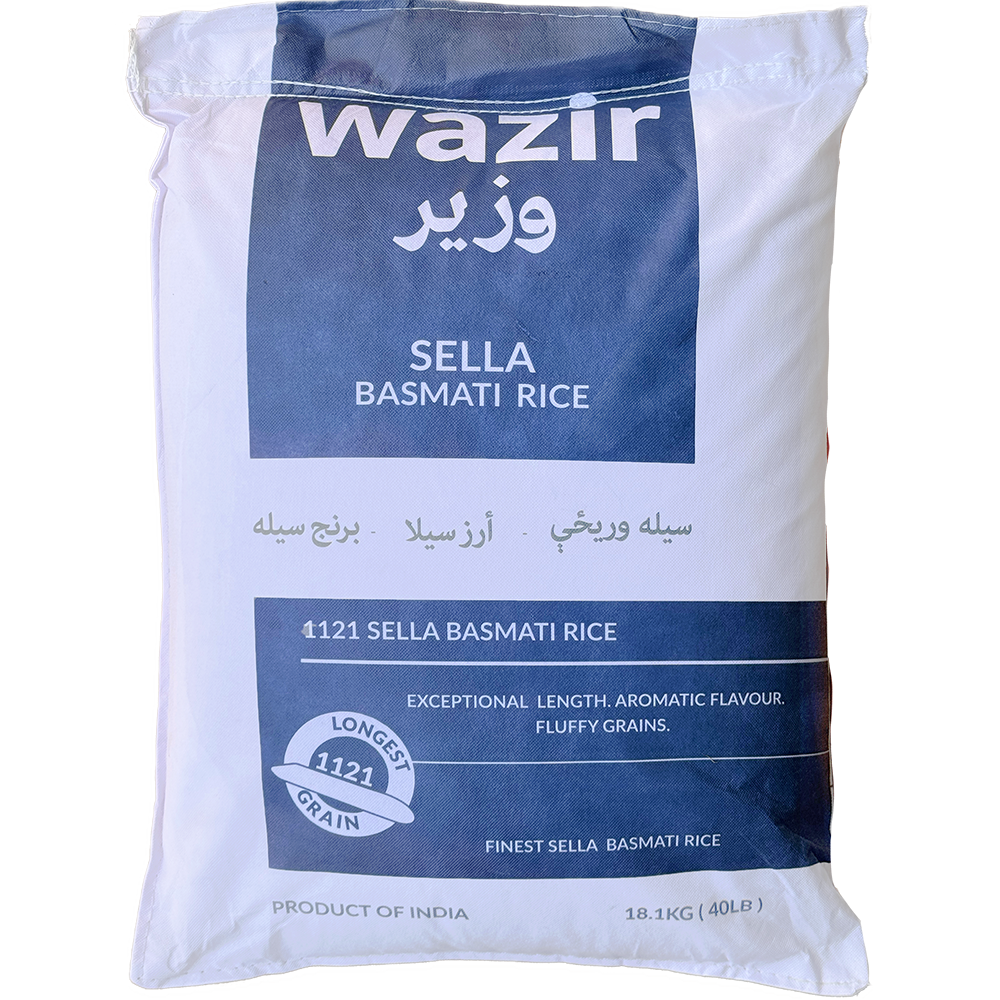 Wazir Premium Basmati 1121 White Sella Rice, 40lb/18.1kg