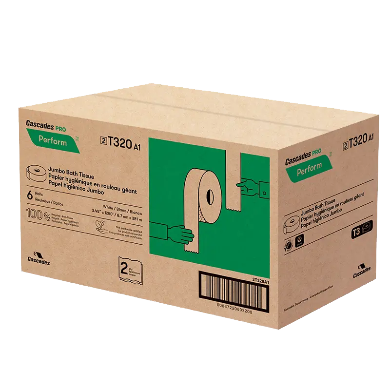 Cascades T320 Perform Jumbo Bath Tissue (2-Ply, 3.45in x 1250ft), 6 Rolls