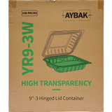 Aybak-93W Hinged PP Clear Top Take-Out (9 x 9 x 3in, 3-Comp), 150 Count