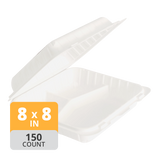 Aybak-83 Hinged PP 3-Comp Take-Out (8 x 8 x 3in), 150 Count