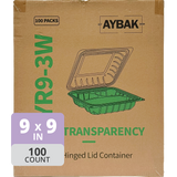 Aybak-93W Hinged PP Clear Top Take-Out (9 x 9 x 3in, 3-Comp), 150 Count