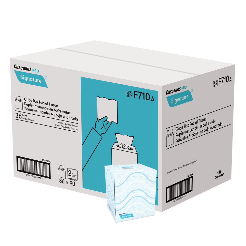 Cascades F710 Facial Tissue Cube Box (2-Ply, 90 Sheets), 36 Boxes