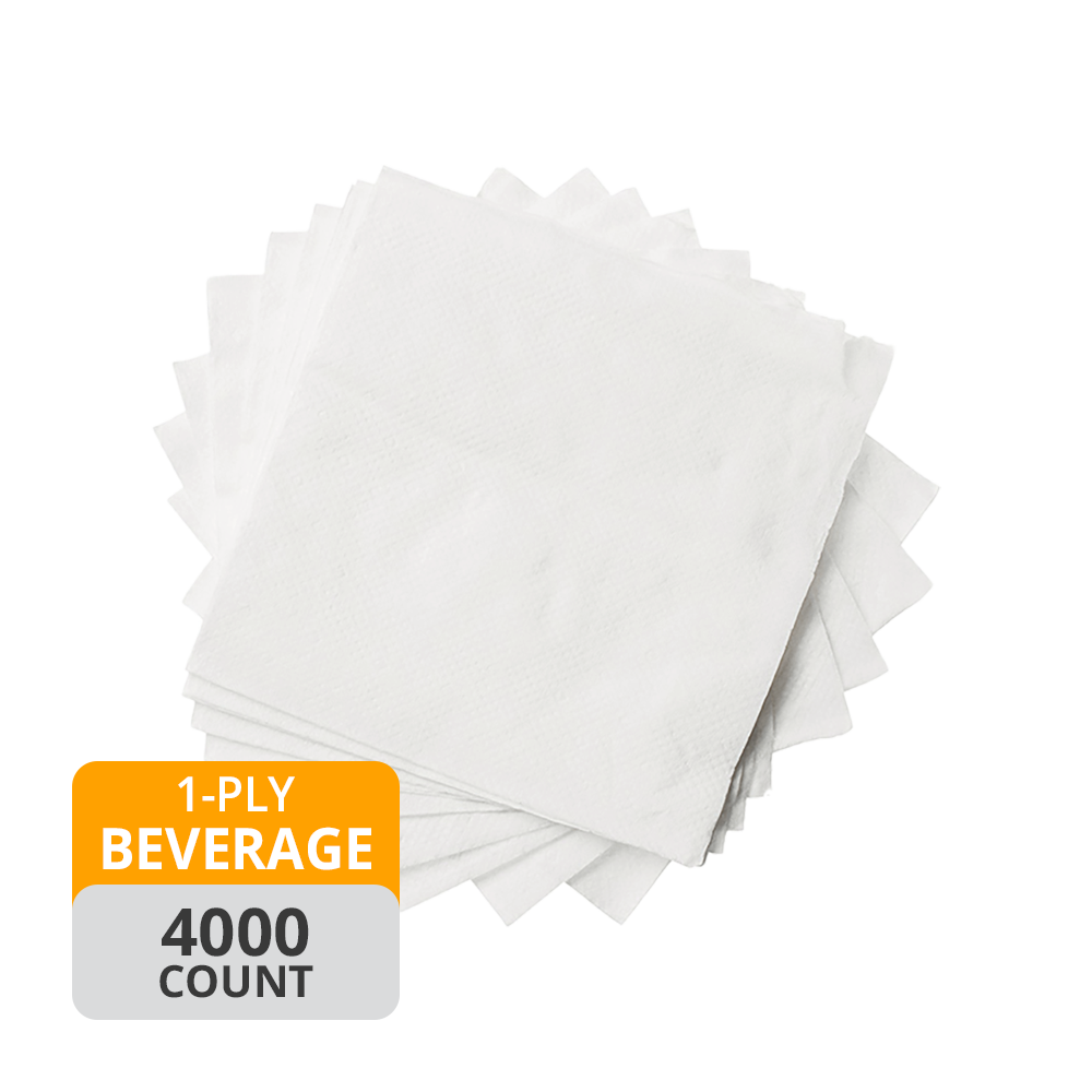 MPI Beverage Napkins (1-Ply, White), 4000 Count