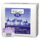 Chalet Dinner Napkins (2-Ply, 15in x 16in, White, 1/8 Fold), 3000 Count