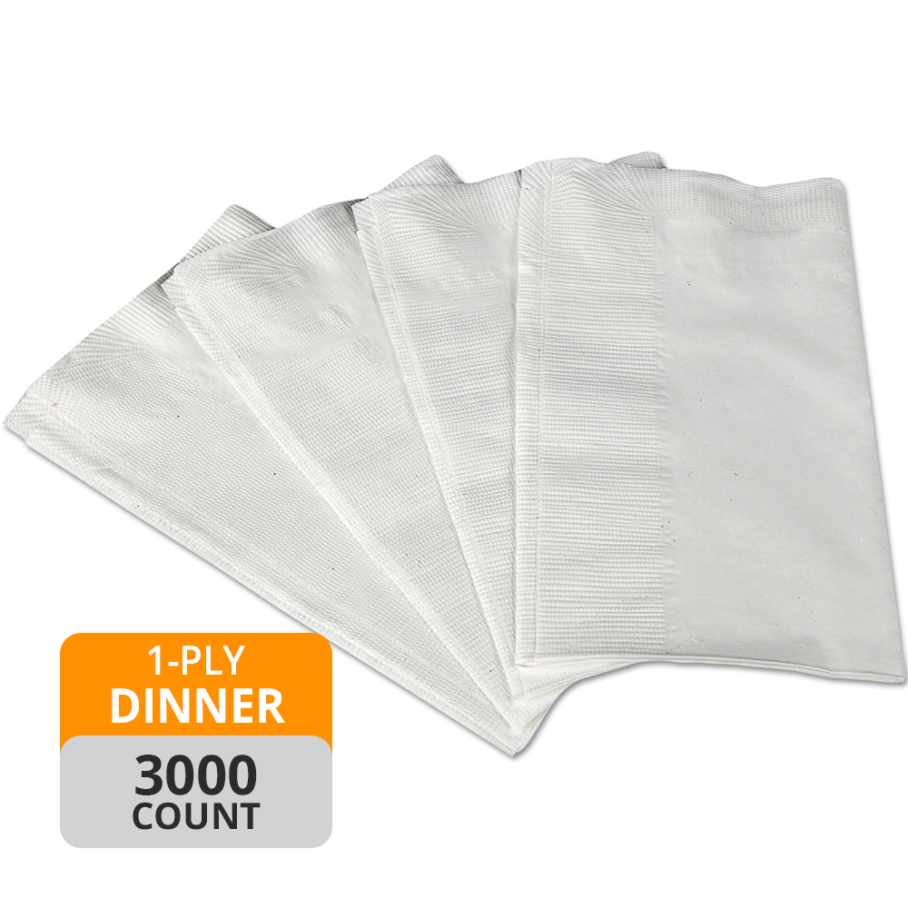 MPI Dinner Napkins (1-Ply, 1/8 Fold, White), 3000 Count