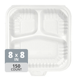SavyPak Hinged PP Take-Out (8 x 8 x 3in, 3-Comp), 150 Count
