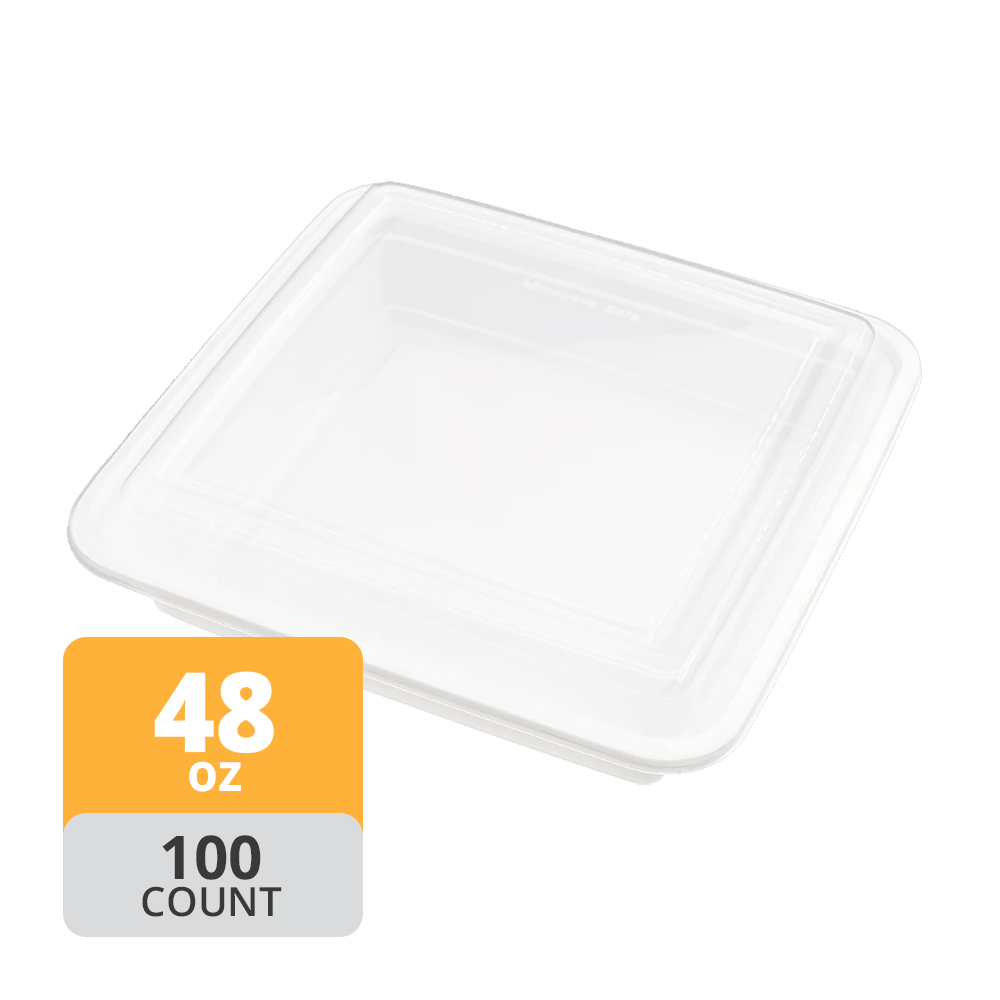 Square PP Container & Lid (48oz, Premium), 100 Count