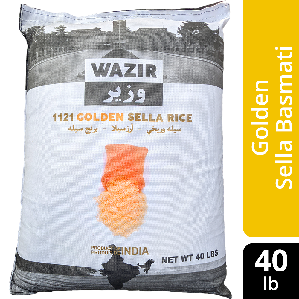 Wazir Premium Basmati 1121 Golden Sella Rice, 40lb/18.1kg