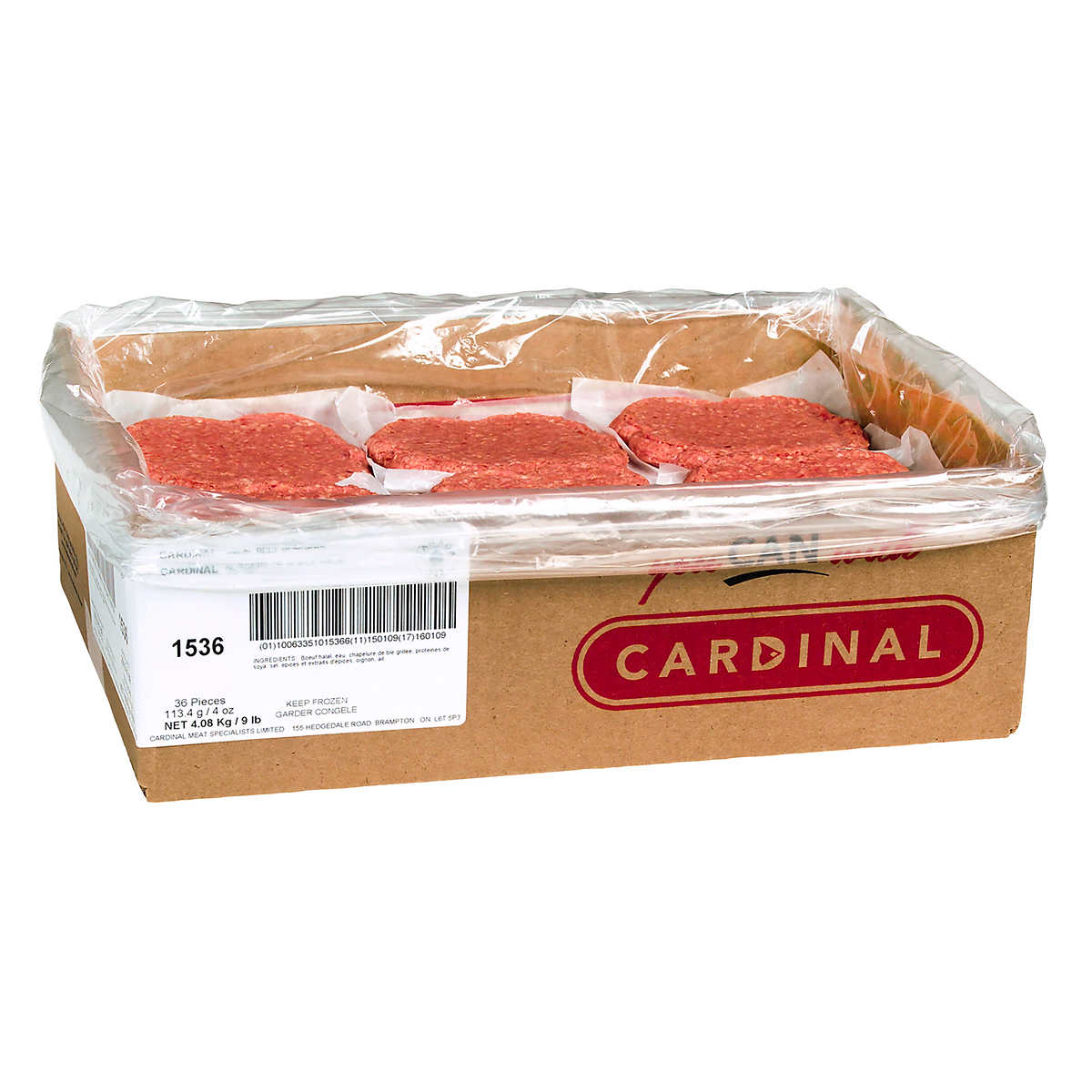 Cardinal Frz Beef Burger (Halal, 4oz/113g), 36 Count