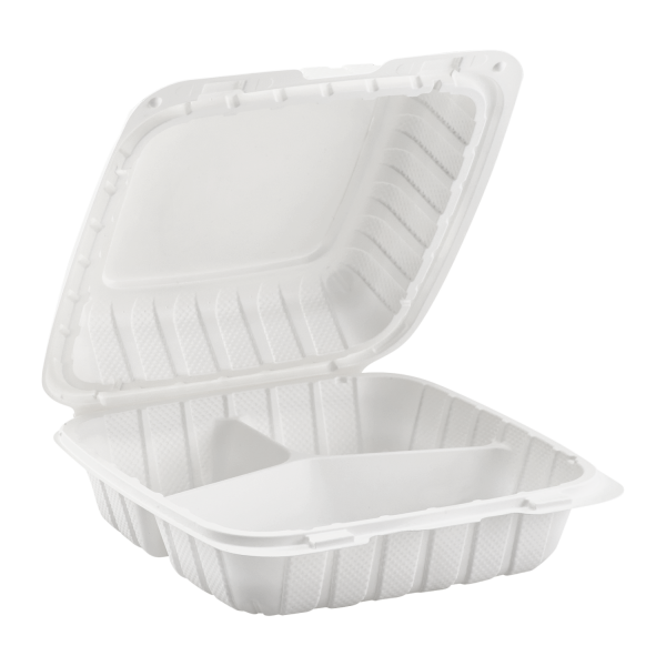 Aybak-83 Hinged PP 3-Comp Take-Out (8 x 8 x 3in), 150 Count